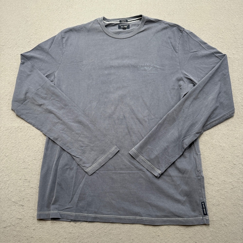 Armani Jeans‎ T-Shirt Men's XL Gray Cotton Regular Long Sleeve Streetwear Skater